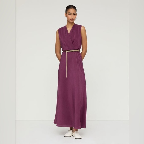 Lafayette 148 Petite Linen-Silk Belted Maxi Dress Violet Ash V-Neck Size 8 - Picture 1 of 11